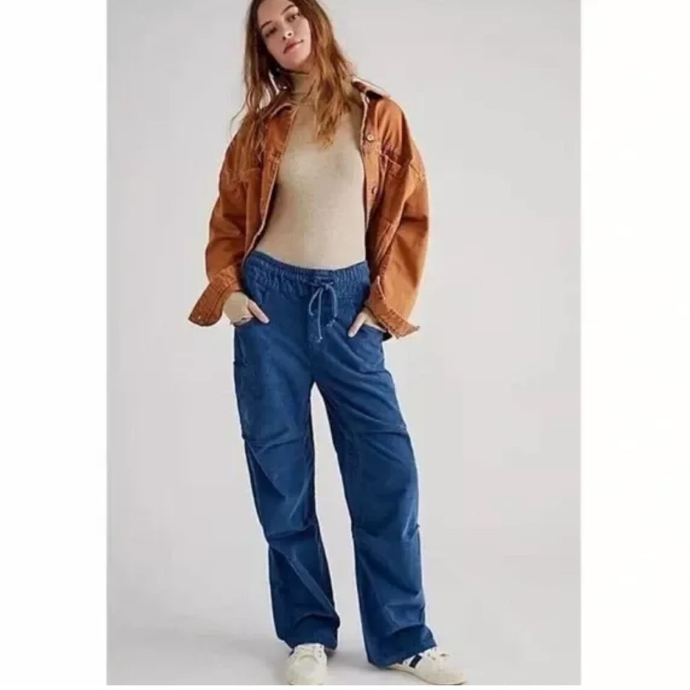 NWT Free People Pull On Cord Corduroy Baggy Pants We the Free in Blue